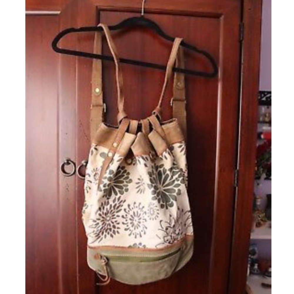 Lucky Brand Canvas Suede Boho Backpack Tan/Green